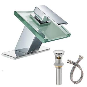 Solid Square Single Handle Chrome Bathroom Sink Faucet with Pop Up Drain 