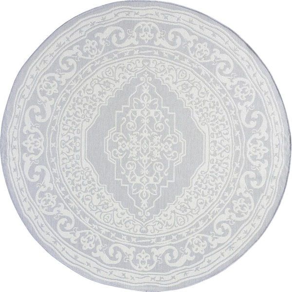 Eco Floral Gray 6 ft. Round Indoor/Outdoor Area Rug