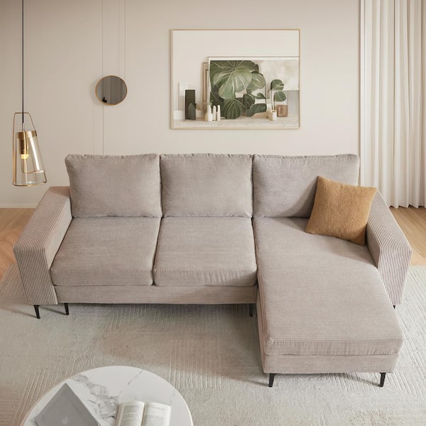 Allwex COCO 97 in. Square Arm Modern 2-Piece Corduroy Fabric L-Shape Modular Sectional Sofa in Camel with Right Chaise