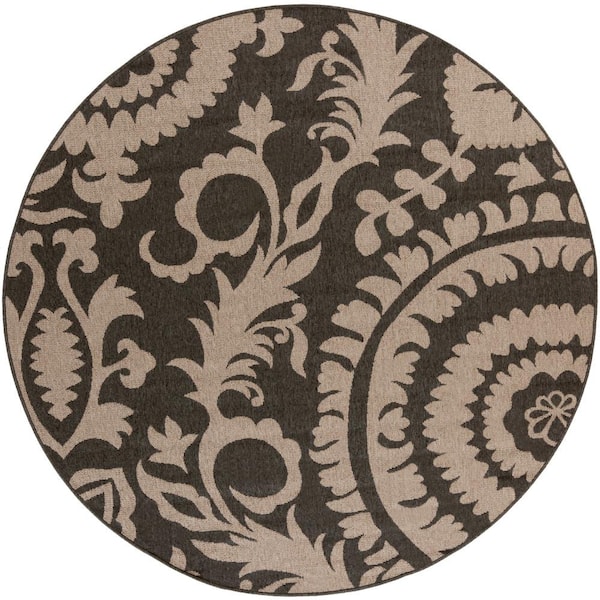 Livabliss Big Pine Black 9 ft. x 9 ft. Round Indoor/Outdoor Patio Area Rug