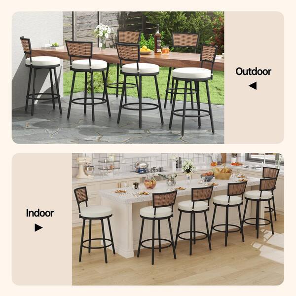 INNUMIA 6 Piece Swivel Metal Outdoor Bar Stool Set with Rattan Backrest and Beige Cushions HD60015BSBK SIX The Home Depot