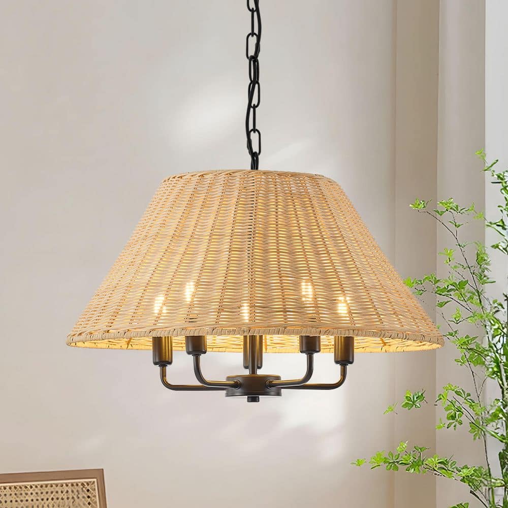 Boho 5-Light Woven Rattan Chandelier with Adjustable Chain for Dining Room Kitchen Island Living Room Entryway price history on PriceWatchPro