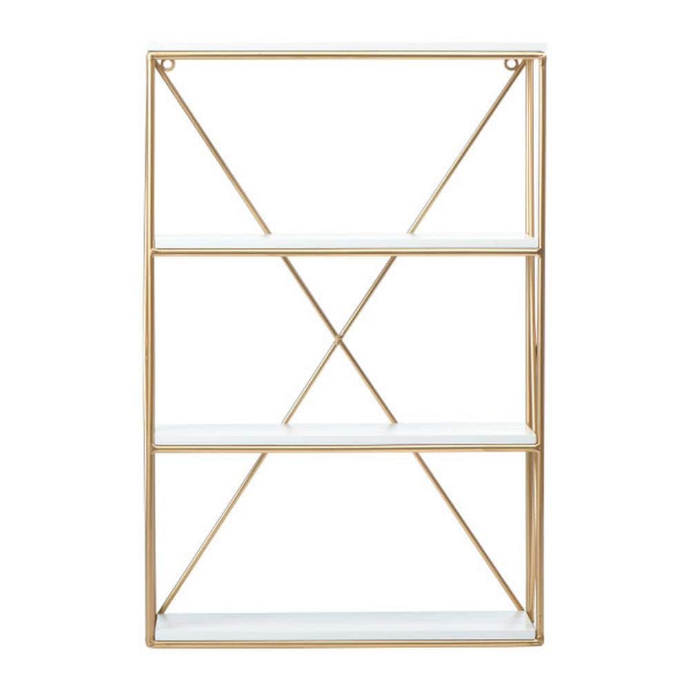 White and Gold 4-Shelf Wood Wall Unit