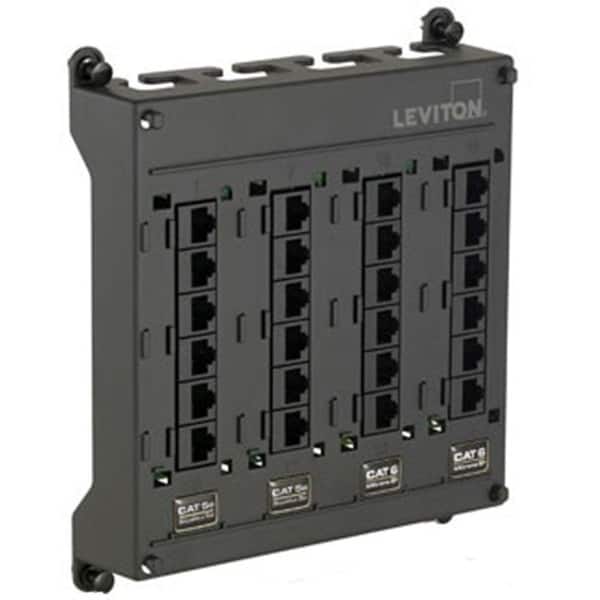 Leviton Structured Media Twist and Mount Patch Panel with 12-Cat 5e Ports/12-Cat 6 Ports, Black