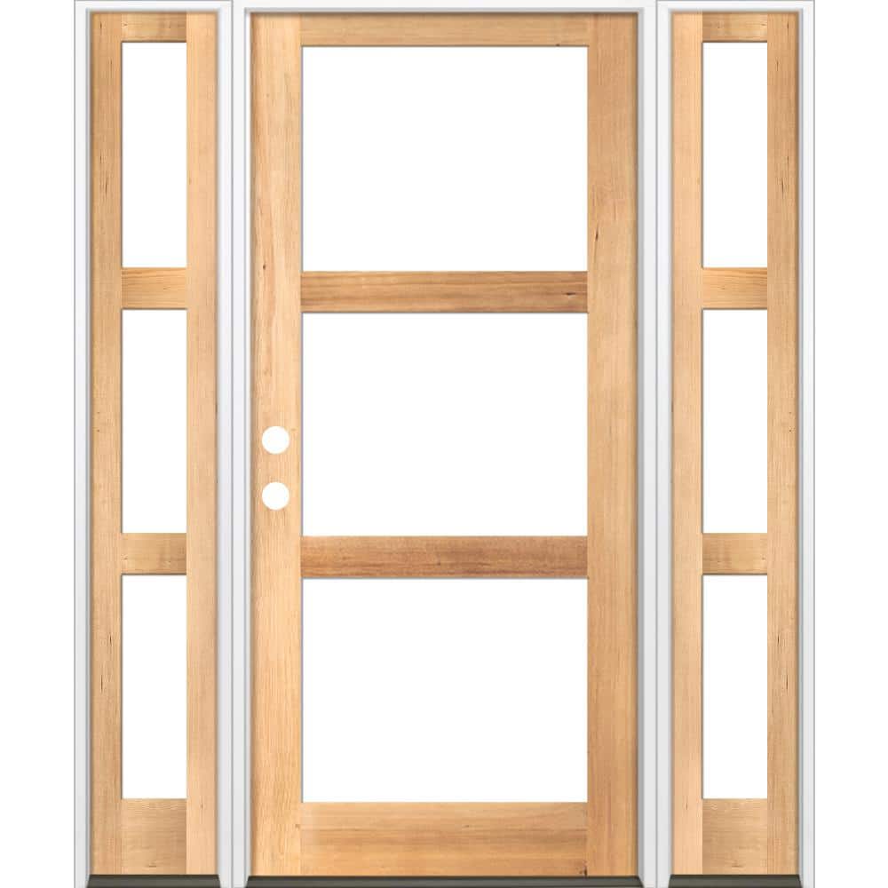 70 in. x 96 in. Modern Hemlock Right-Hand/Inswing 3-Lite Clear Glass Clear Stain Wood Prehung Front Door with Sidelites price history on PriceWatchPro