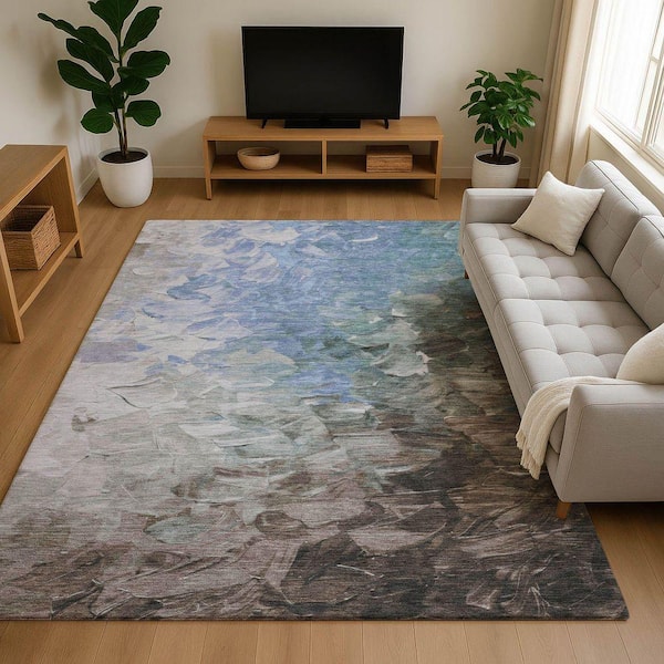 Mayfield Premium Machine Washable Abstract AMF1674 Denim 8 ft. x 10 ft. Area Rug