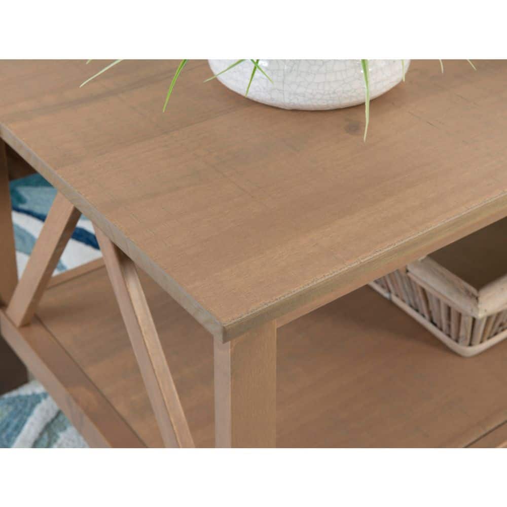 Rustic Driftwood Pine Wood Coffee Table with Storage Shelf