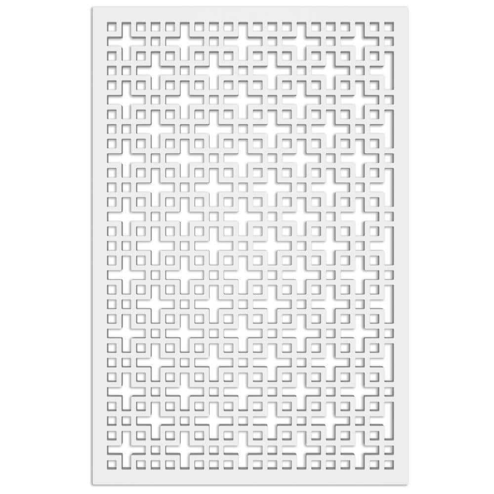 Chinese Square 4 ft. x 32 in. White Vinyl Decorative Screen Panel