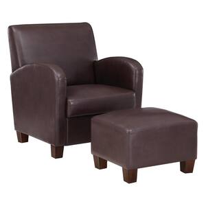 Aiden Chair and Ottoman Cocoa Faux Leather with Medium Espresso Legs