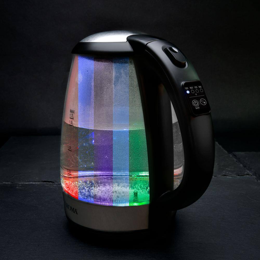 AROMA 7Cup Black Glass Corded Electric Kettle with Digital DisplayAWK