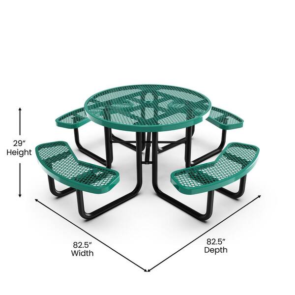 Carnegy Avenue Green Round Steel Outdoor Picnic Table CGA-SLR