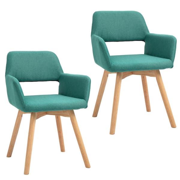 HomCom 2-Piece Green Modern Living Room Accent Chair with Wooden Frame