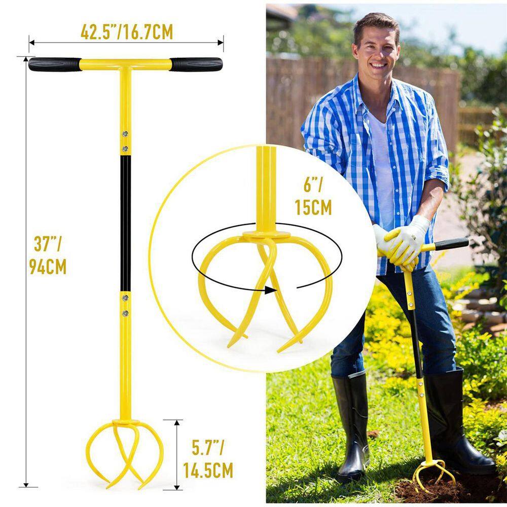 Yellow and Black Long Handle Stainless Steel Garden Tiller