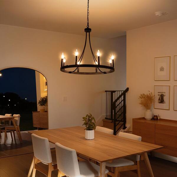 HLJYNJM 8-Light Black Hanging Candlestick Farmhouse Linear Wagon