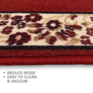 Flower Bordered Red Color 31 in. Width x Your Choice Length Custom Size Roll Runner Rug/Stair Runner