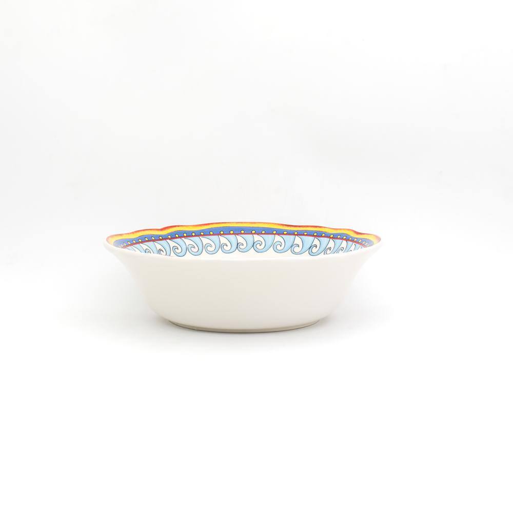 Renaissance-Inspired 10" Multicolor Ceramic Serving Bowl with Scalloped Edge