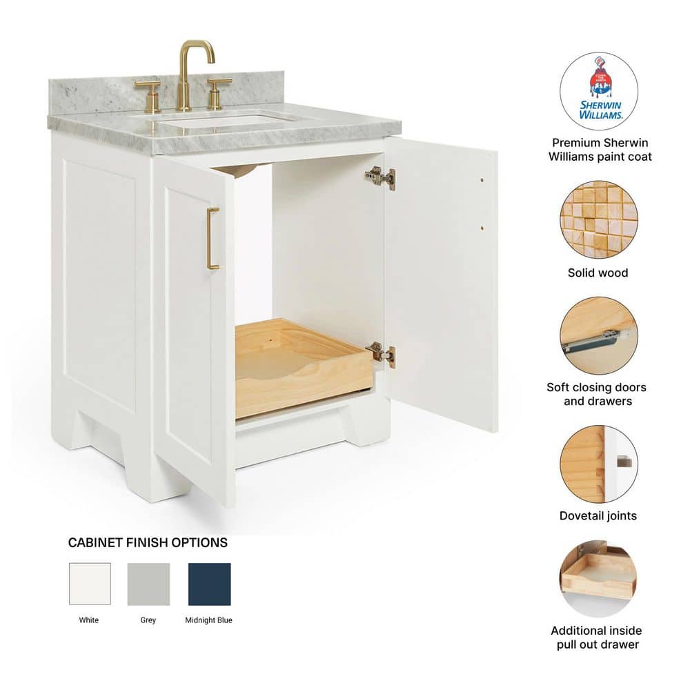 Ariel White Marble Top Single Sink Vanity