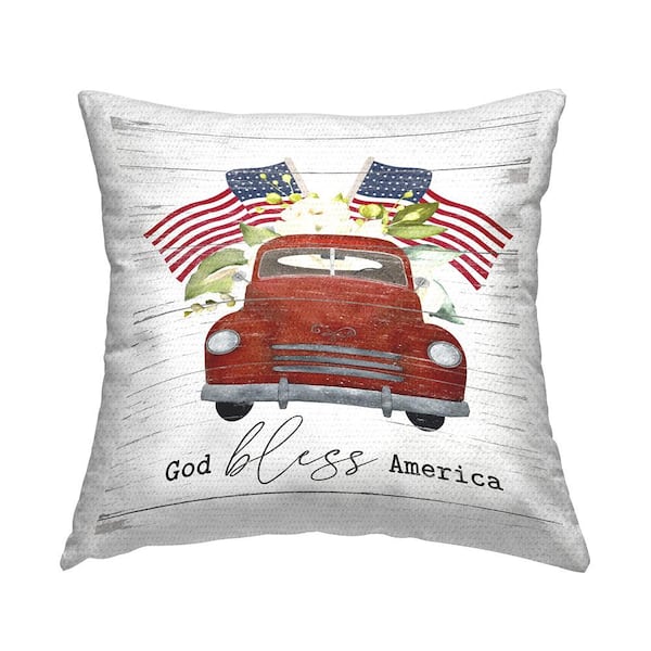 Stupell Industries God Bless America Vintage Truck Red Square Outdoor Throw Pillow