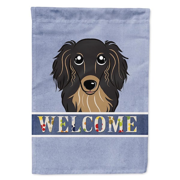 Caroline's Treasures 11 in. x 15-1/2 in. Polyester Longhair Black and Tan Dachshund Welcome 2-Sided 2-Ply Garden Flag