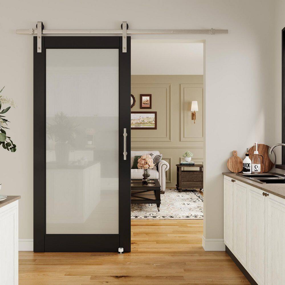 ARK DESIGN 36 in. x 80 in. 1 Lite Tempered Frosted Glass Black