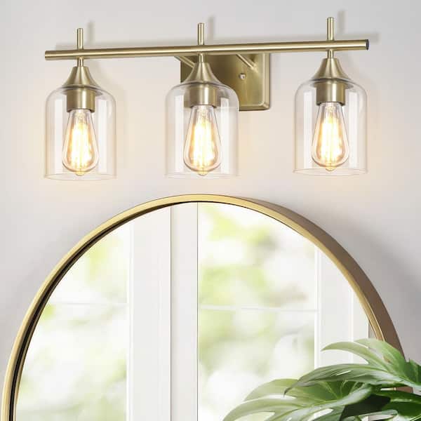 21 in. 3-Light Gold Vanity Light with Clear Glass Shade