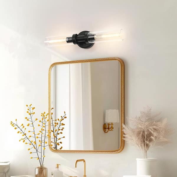 18 in. 2-Light Black Bathroom Sconces with Clear Glass, Bathroom Vanity Light Fixtures, Modern Wall Lights for Mirror