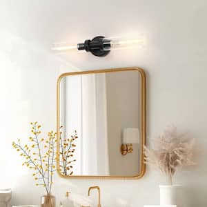 18 in. 2-Light Black Bathroom Sconces with Clear Glass, Bathroom Vanity Light Fixtures, Modern Wall Lights for Mirror
