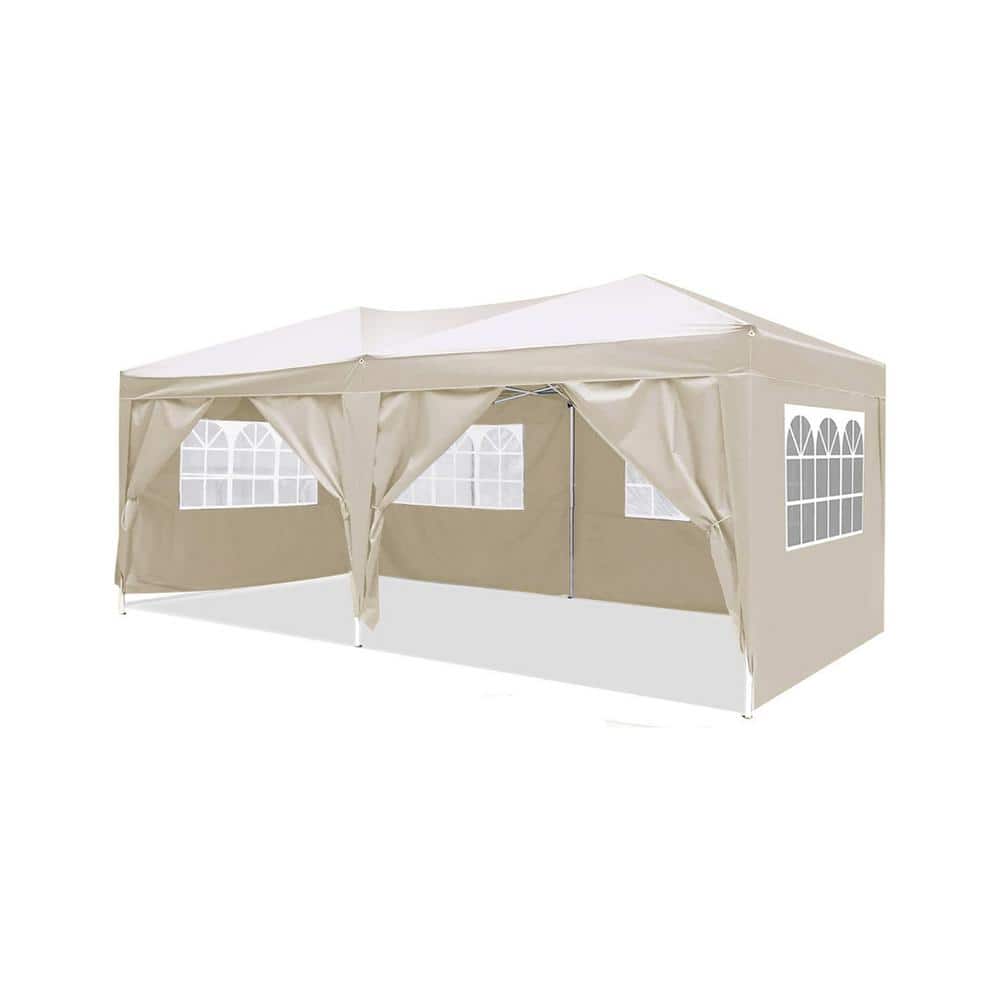 10 ft. x 20 ft. Beige Canopy Outdoor Portable Gazebo with 6-Removable Sidewalls, Carry Bag and 4-Weight Bag price history on PriceWatchPro