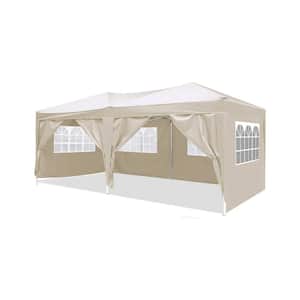 10 ft. x 20 ft. Beige Canopy Outdoor Portable Gazebo with 6-Removable Sidewalls, Carry Bag and 4-Weight Bag