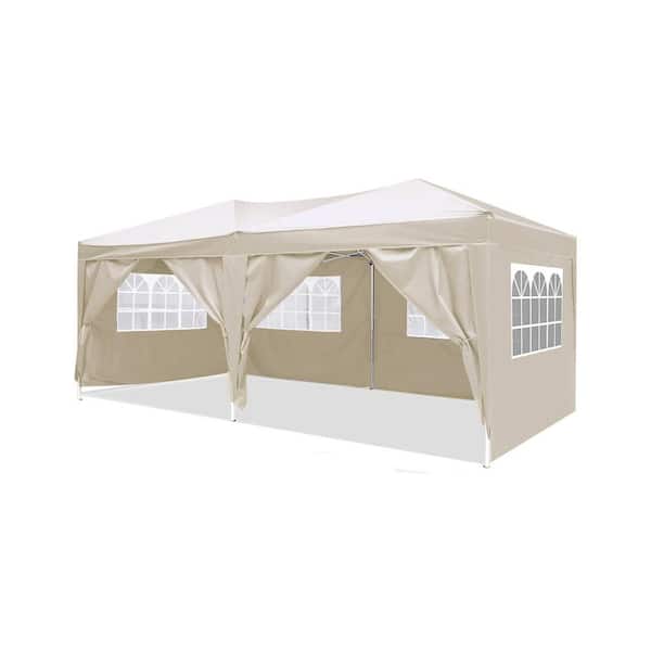 Tidoin 10 ft. x 20 ft. Beige Canopy Outdoor Portable Gazebo with 6-Removable Sidewalls, Carry Bag and 4-Weight Bag