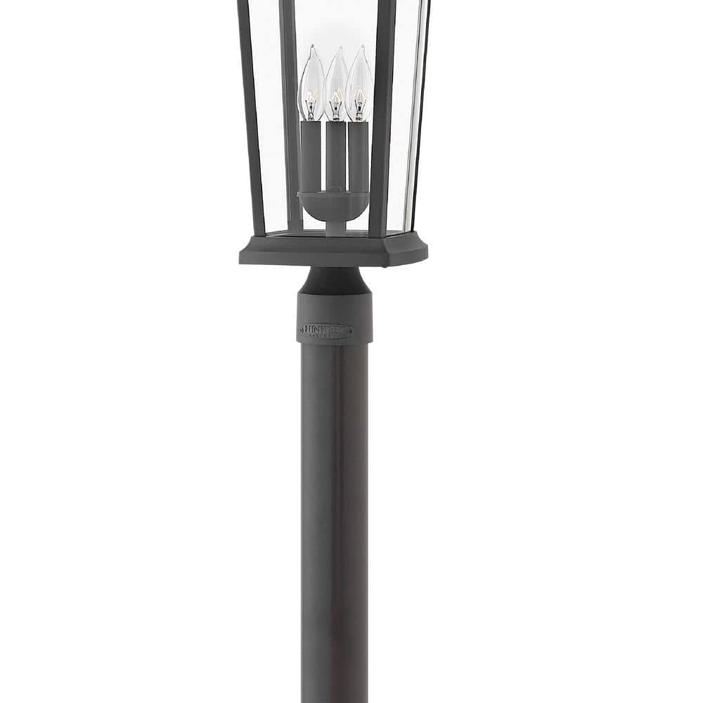 Museum Black Aluminum 3-Light Outdoor Post Lantern with Clear Glass