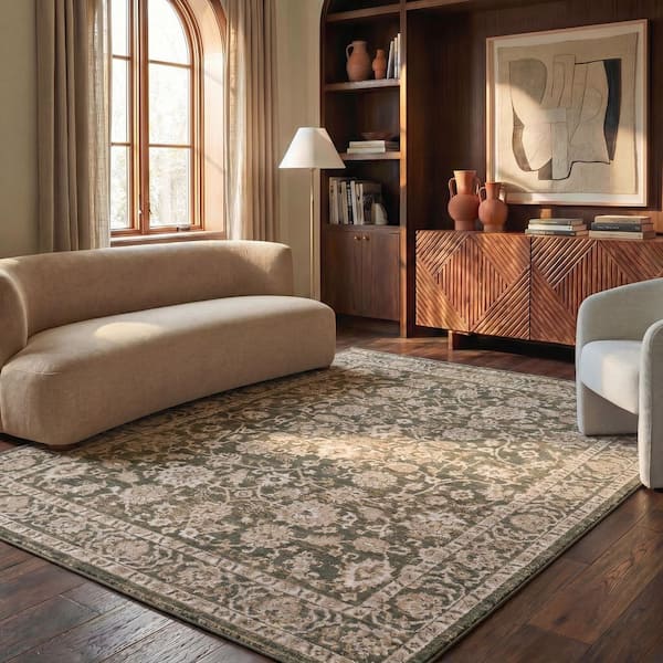 Hazel 10 ft. x 14 ft. Green/Beige Traditional Floral Area Rug