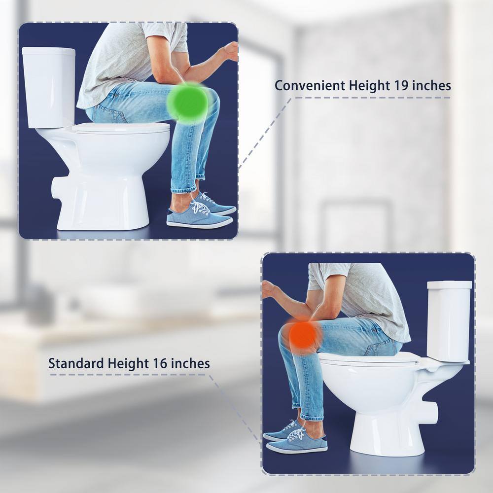 19 in. Tall White Ceramic Two-Piece Dual Flush Toilet