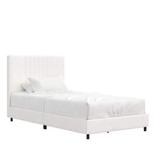Rio White Wooden Frame Twin Size Platform Bed with Upholstered White Faux Leather Headboard