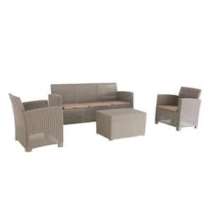 Alta 4-Piece All Weather Plastic Faux Rattan 5-Person Seating Set with Beige Cushions