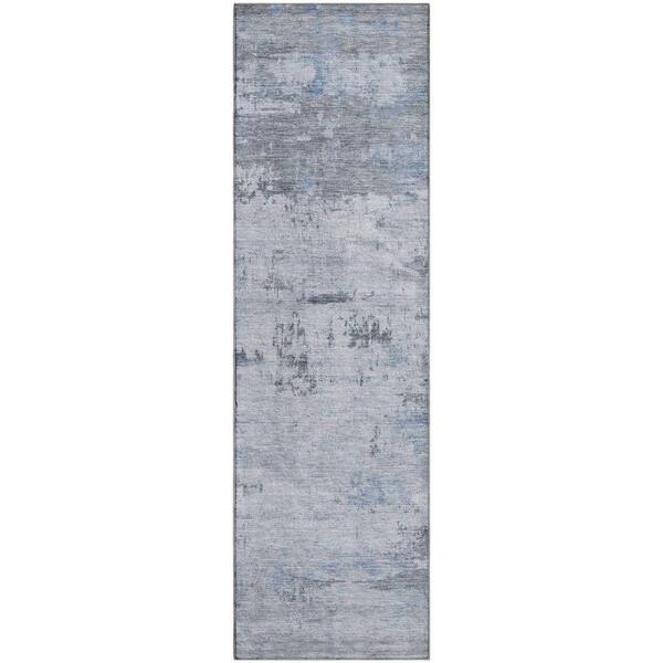 Mayfield Premium Machine Washable Abstract AMF2145 Blue 2 ft. x 7 ft. Runner Rug