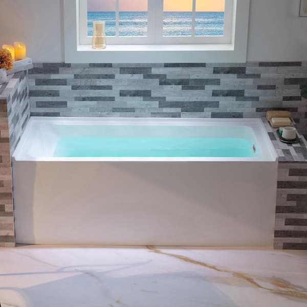 WOODBRIDGE 60 in. x 32 in. Acrylic Soaking Alcove Rectangular Bathtub in White with Right Drain and Overflow in Chrome