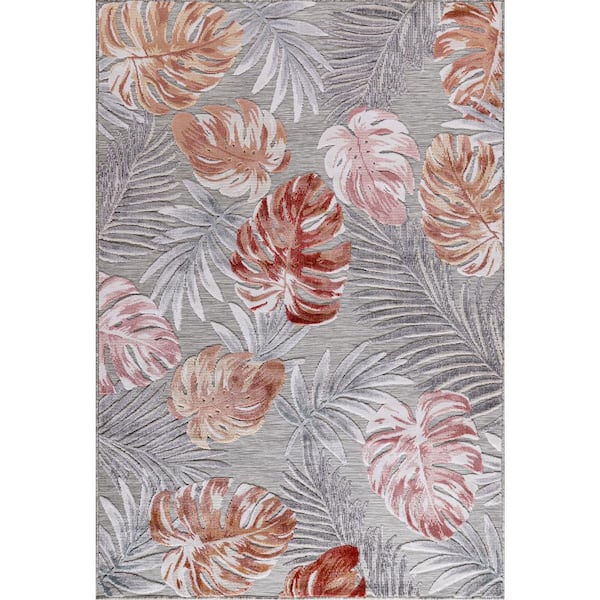 CAMILSON Bloom Multi Color 8 ft. x 10 ft. Leaf Tropical Botanical Indoor/Outdoor Area Rug