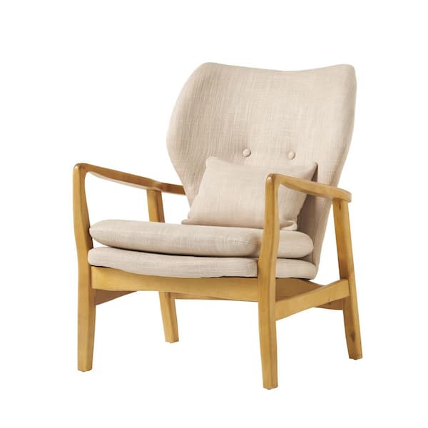 Mid Century Modern Wood Outdoor Lounge Chair in Yellow with Beige Cushion (1-Pack)