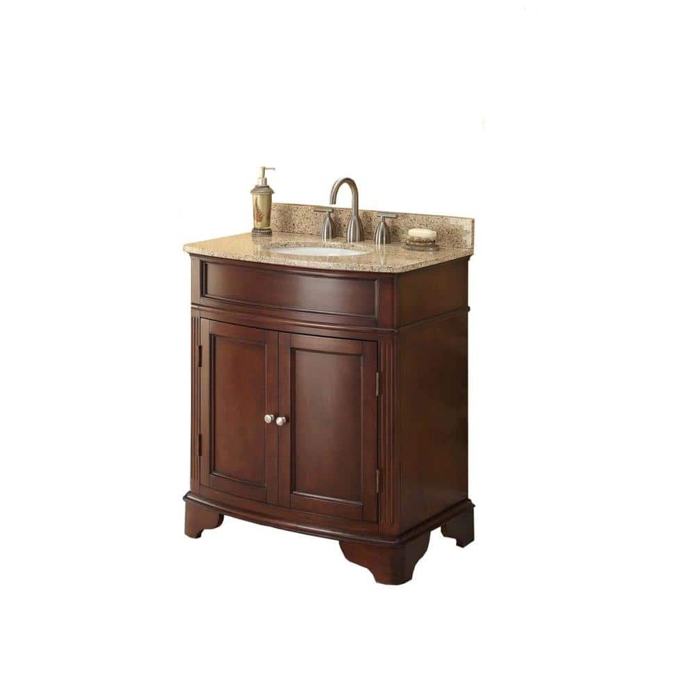 Home Decorators Collection Terryn 31 In W X 35 In H X 20 In D Vanity In Cherry With Granite Vanity Top In Beige With White Basin Md V1218 The Home Depot