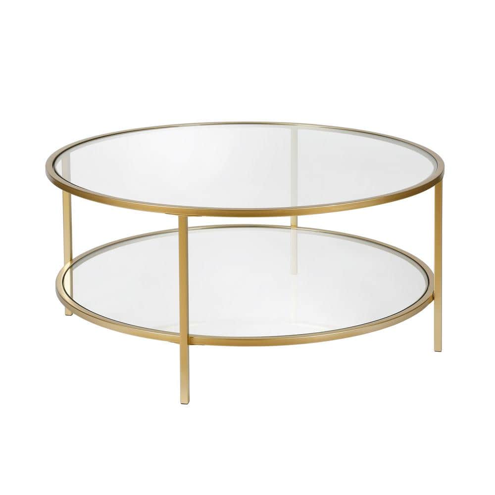 Brass Round Glass Top Coffee Table with Graduated Legs