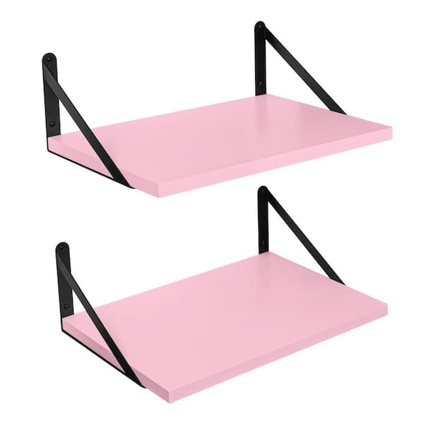 Unbranded 16 in. W x 12 in. D Pink Wood Floating Shelves, Wall Mounted Wide Deep Storage Decorative Wall Shelf (Set of 2)