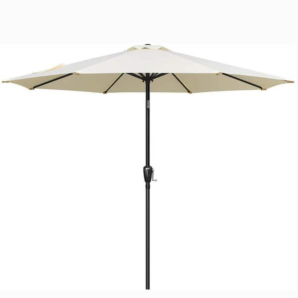 Unbranded 9 ft. Steel Market Outdoor Tilt Patio Umbrella in Beige with 8 Sturdy Ribs