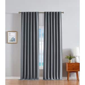 Robin Thermal Woven Charcoal Room Darkening Back Tab Curtain - 52 in. W x 108 in. L (2-Panels)