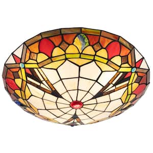 15.7 in. 3-Light Multicolored Mosaic Tiffany Flush Mount Ceiling Light with Stained Glass Shade and No Bulbs Included