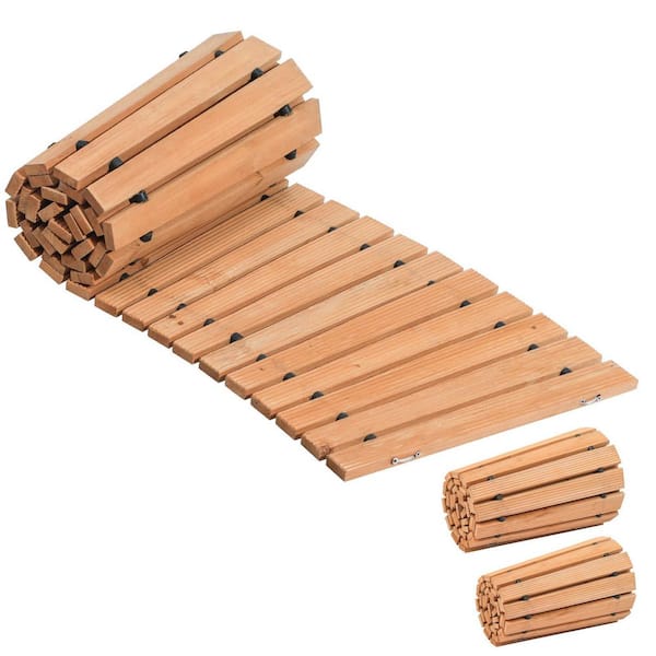 Wooden Garden Pathway 7 ft. L x 0.6 in. H x 17 in. W, Non-Slip Curved Walkway Cedar Path Wire Rope Brown Edging