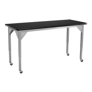 Heavy Duty 24 in. x 48 in. Grey Frame Adjustable Height Table with Casters in Black Top