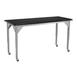 Heavy Duty Height Adjustable Table with Casters 24 in. x 60 in. Grey Frame Black Top