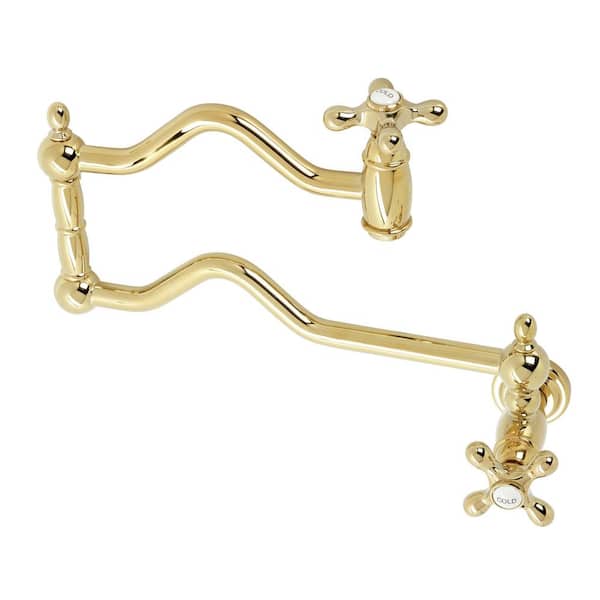 Kingston Brass Heritage Wall Mount Pot Filler Faucets in Polished Brass