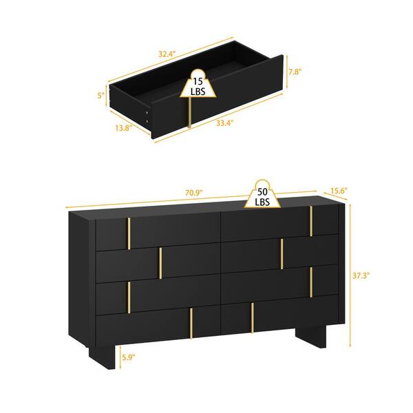 Kingdely 8-Drawer Black Wood Chest of Drawer with Golden Handle